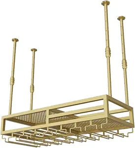 Suspended Ceiling Wine Rack, 2-Layer Hanging Stemware Holder, Gold