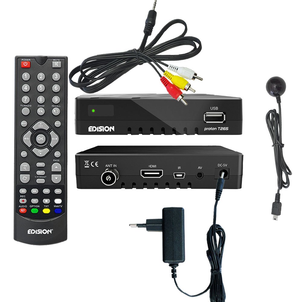 Edision proton T265 Full HD Hybrid DVB-T2 Kabel-Receiver FTA HDTV DVB-C/DVB-T2 H.265 HEVC inkl. Cinch Kabel Adapter