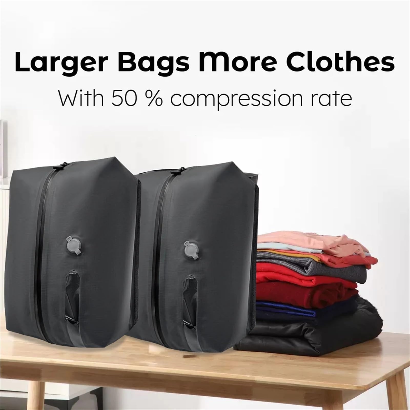 Kompressionsbeutel Wiederverwendbar for Reisen, staubdicht, platzsparend, Vakuum-Kompressionsbeutel, wasserdichtes Gepäck für Gepäck(2pcs Black)