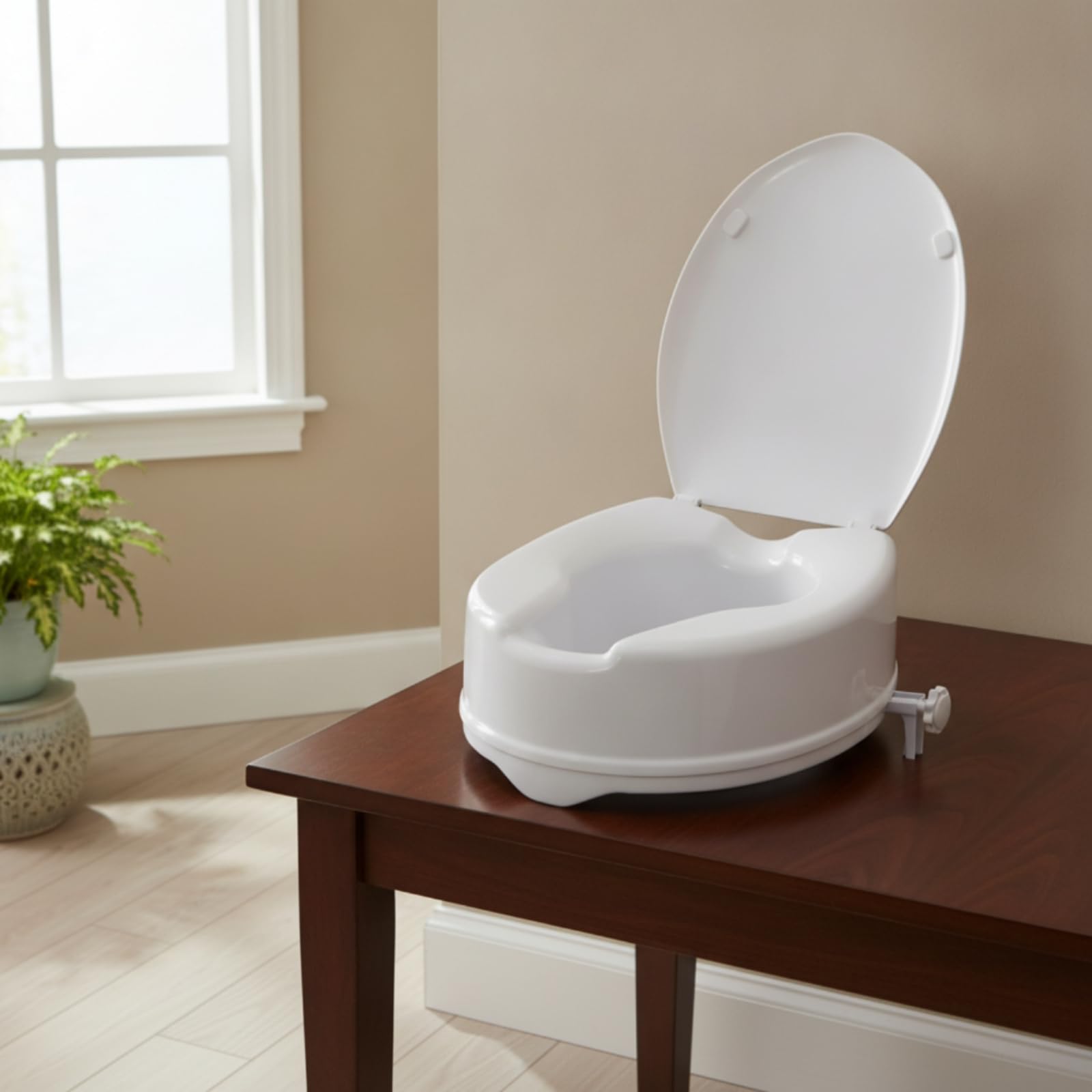 TISHITA Rialzo per WC con Coperchio Sedile Rialzato Alzawater Ausilio Seduta Materiale Plastico Robusto con Fissaggi Laterali E Pomelli Superficie Liscia Che