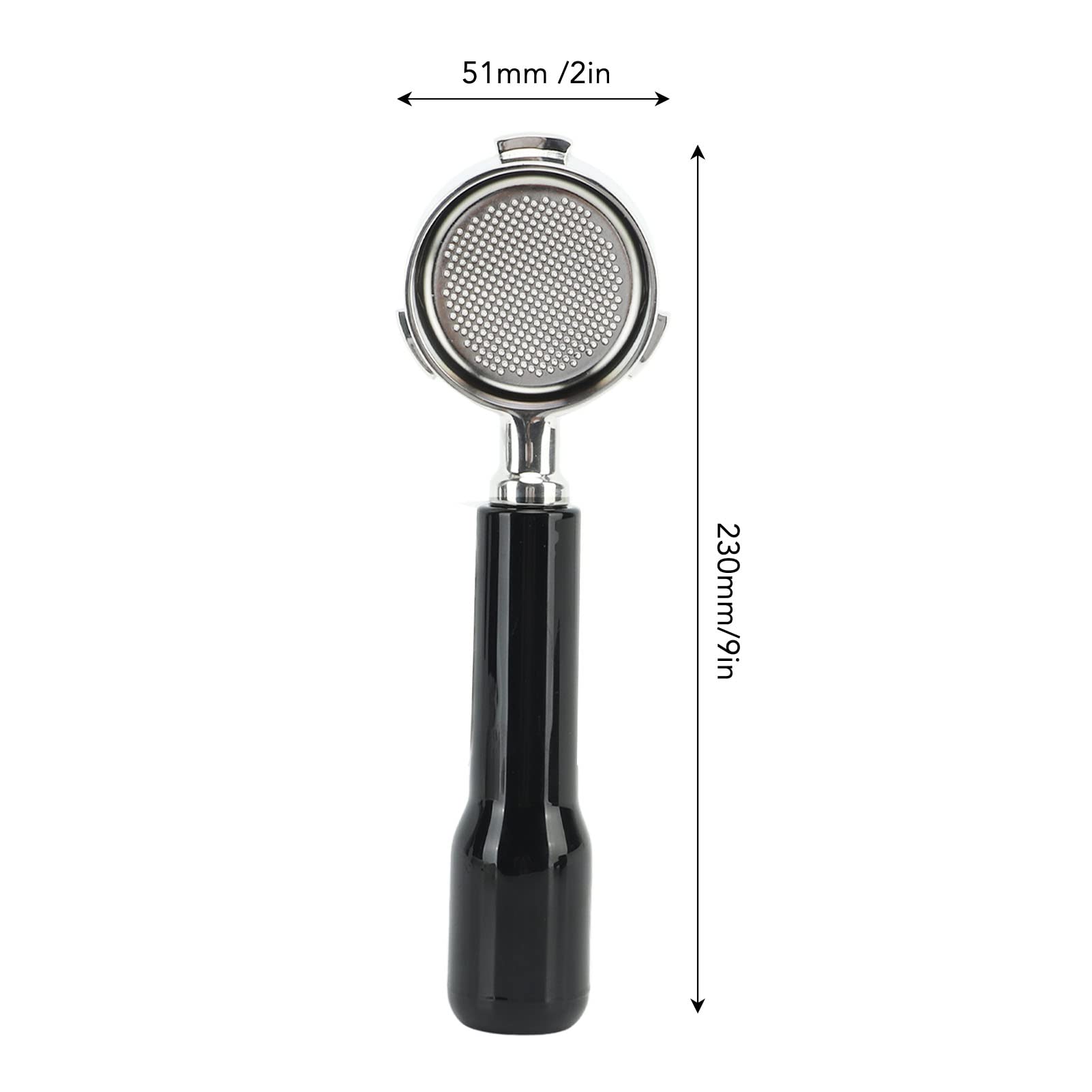 Portafiltro de café sin fondo de 51 mm, portafiltro de una sola capa de tres orejas, filtro sin fondo de acero inoxidable para cafetera (Black)