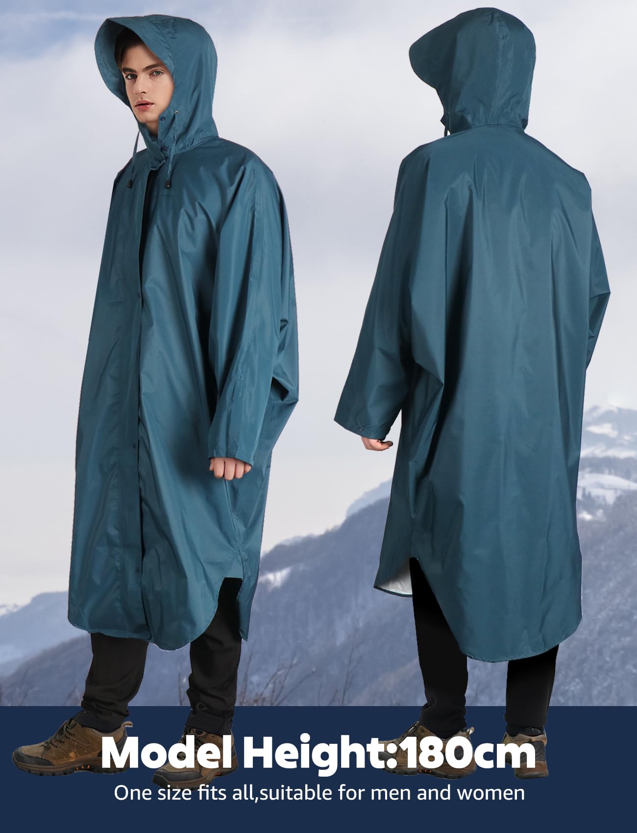 ANYOO Poncho de pluie imperméable avec capuche et manches, Léger manteau de pluie avec poche pour femmes et hommes pour la randonnée, le cyclisme en plein air, taille unique