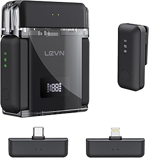 LEVN Wireless Microphone for iPhone/Android/PC, USB-C/Lightning Plug & Play, AI Noise Cancel, 328ft Range, 30H Battery Life with Charging Case, iPhone Microphone for TikTok, YouTube, Vlogging