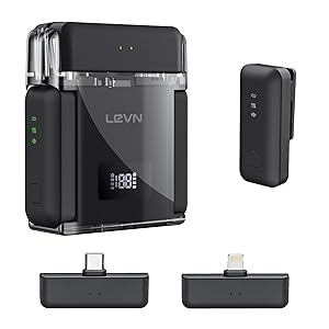 LEVN Wireless Microphone for iPhone/Android/PC, USB-C/Lightning Plug & Play, AI Noise Cancel, 328ft Range, 30H Battery Life with Charging Case, iPhone Microphone for TikTok, YouTube, Vlogging