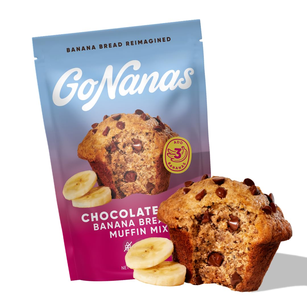 GoNanas Chocolate Chip Oat Flour Banana Bread Mix, Suitable for Plant Based Vegan Diets, Gluten Free Dairy Free Snacks, Healthy Snacks For Adults, Muffin Mix, Nut Free, Cupcakes Dessert, NON-GMO, 1pk