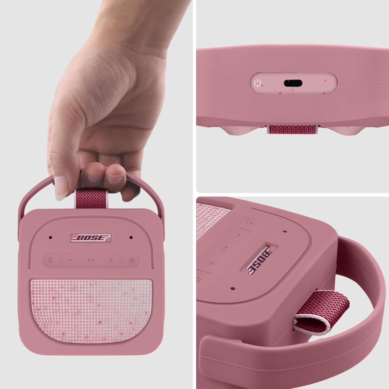 for Bose New SoundLink Micro 2nd Gen Portable Bluetooth Speaker Silicone Protective Case, Portable Travel Case with Carabiner (Pink) - co2CREA - Image 5