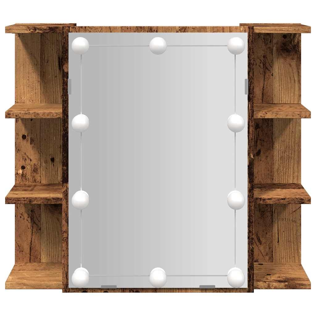 Armoire à Miroir avec LED en Vieux Bois 70x16,5x60 cm Meuble Rangement Salle de Bain avec éclairage USB et Grand Espace de Stockage