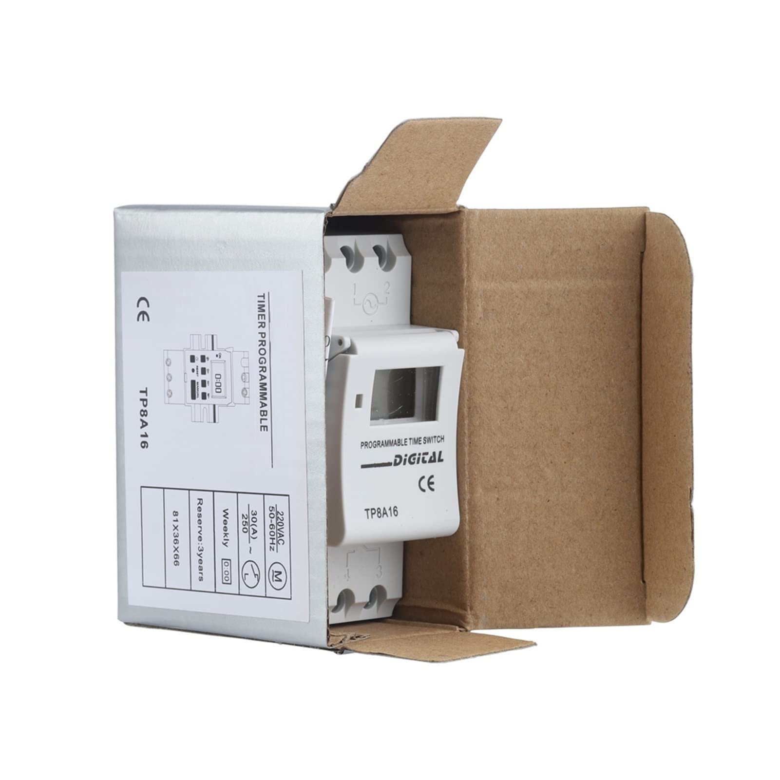 TP8A16 Rail DIN hebdomadaire 7 jours programmable Interrupteur numérique Relais Minuteur Contrôle AC 220 V 16 A 30 A (couleur : 16 A, taille : 220 VAC)
