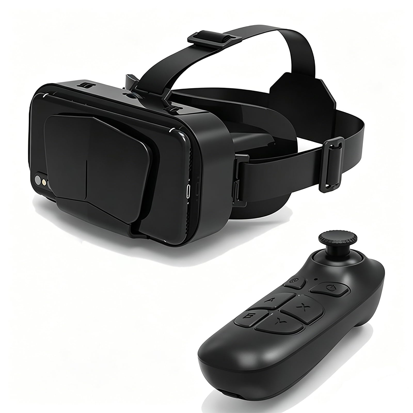 Visore VR, Occhiali Universali per Realtà Virtuale 3D con Panorama 360°, Distanza Interpupillare Regolabile, Protezione Degli Occhi, per Film E Giochi, per Schermi 4,7-7,2 Pollici,Black+B03 Handle