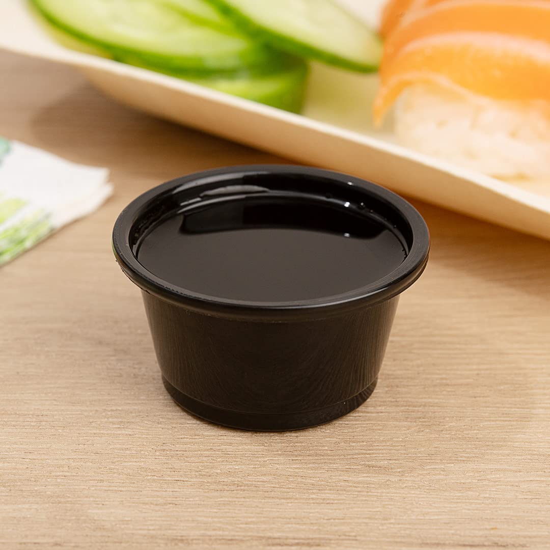 Restaurantware RWP0618B RW Base - Vaso redondo de plástico negro de 0.8 onzas, 1 3/4 x 1 3/4 x 1 pulgadas, caja de 2000 unidades