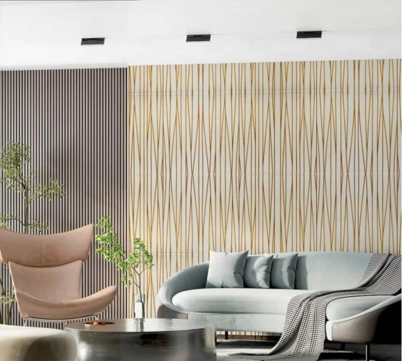 Image of CVD 3D PE Foam Self-Adhesive Wall Stickers | Gold Line Wallpaper for Home, Hotel, Living Room, Bedroom & Cafe | DIY Decorative Panel (70 x 70 cm, Approx. 5.8 Sq. Feet, 1 Piece)