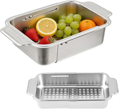 Expandable Freezer Baskets for Chest Freezer, Adjustable Stainless Steel Hanging Organizer Bin 13.46"17.32" for Deep Freezer Storage