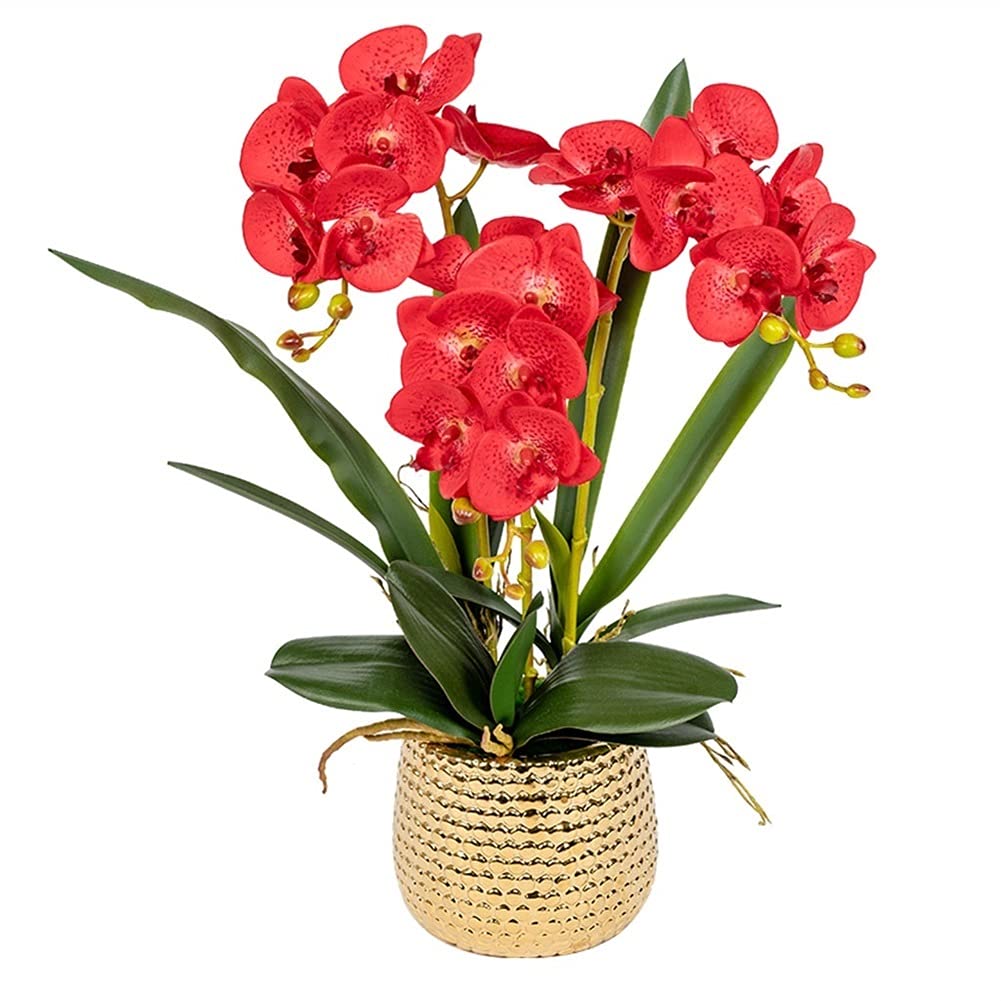 Orquídea Phalaenopsis artificial roja premium de 54cm con jarrón elegante