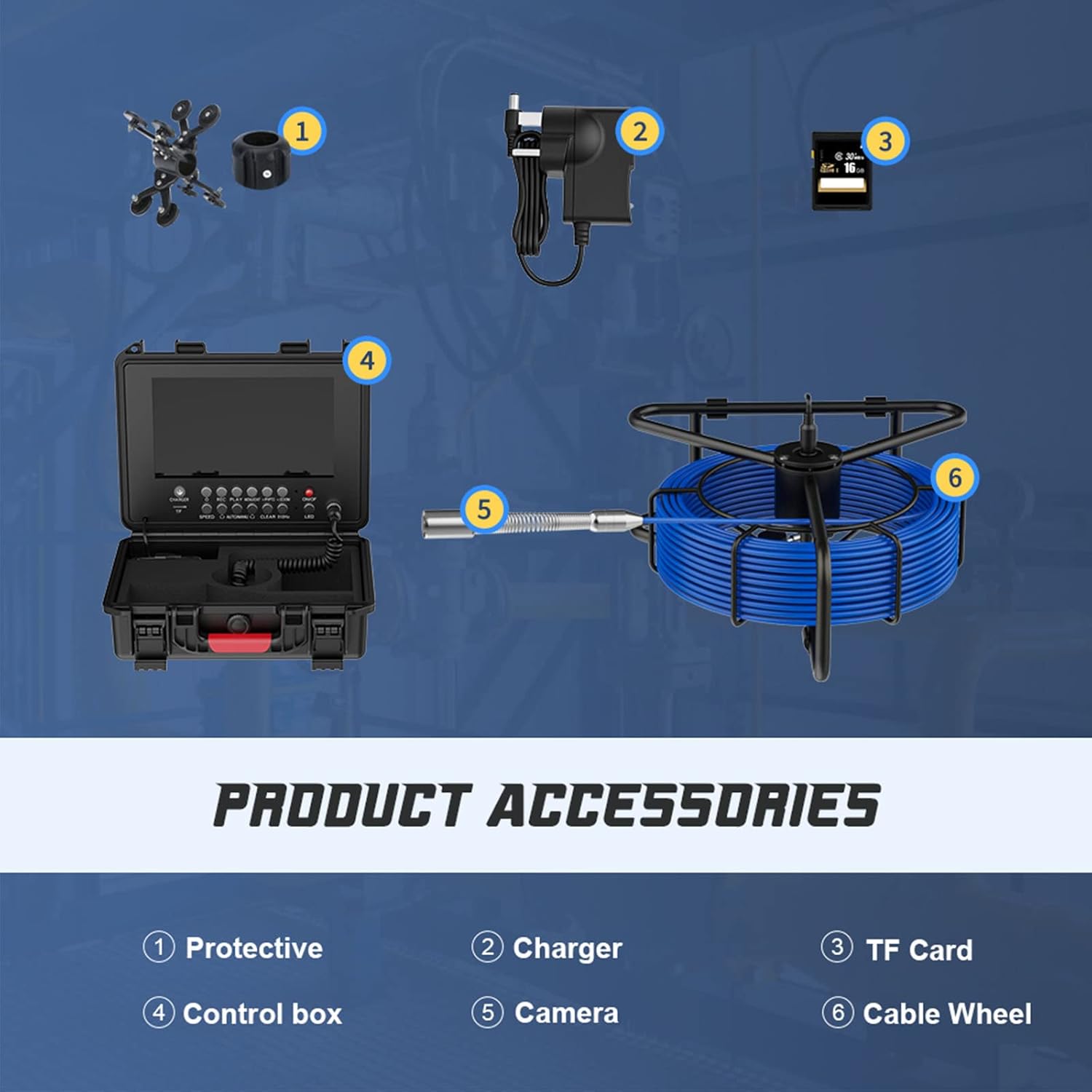 HD Pipeline Inspection Camera DVR Sewer Camera 9 Inch LCD Monitor 23mm Industrial Drainage Pipe Endoscope Pipeline Video System with Meter Counter, 16G TF Card,50M
