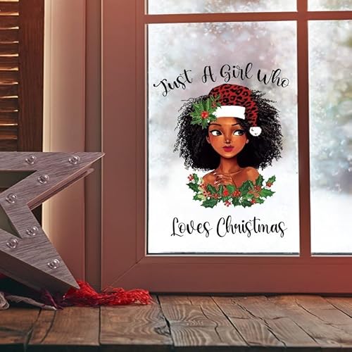 Christmas Black Girl Wall Stickers Children's Bedroom Wall Graffiti Moose Snowflakes Pvc Stickers Self-Adhesive Glass Window Decoration (Uv20269T) #TOP4
