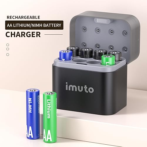 Miniatura 2 de imuto Cargador de batería AA recargable, cargador inteligente AA compatible con batería recargable de litio y NiMH, carga independiente de 8