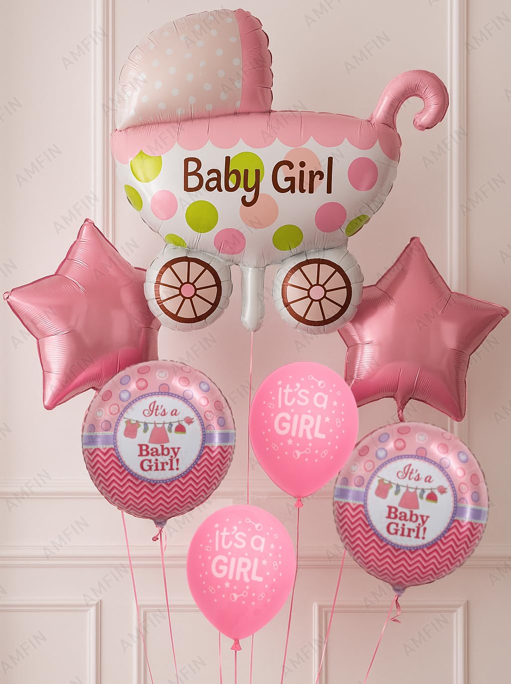 AMFIN (Pack of 7) Baby Shower Decoration Items Baby Arrival Decoration Girl Welcome Foil Balloon Maternity Shoot Props Accessories (Pink)