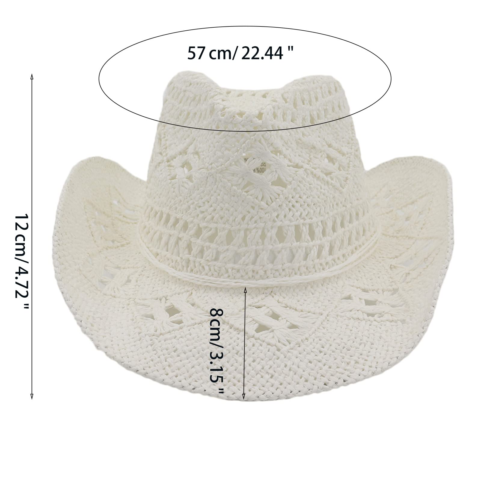 Chapeau de cowboy en paille, chapeau de cowboy pour femme, style occidental avec large bord, casquette de plage de voyage pour le soleil pour femme, style occidental