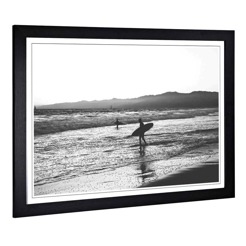 Big Box Art Framed Print of Surfing Surfboard Beach Seascape (2) Design | Wall Art Picture | Home Decor for Kitchen, Living Room, Bedroom, Hallway, Black, A2 / 24.5x18 Inch / 62x45cm