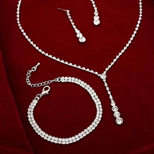 Miniatura 4 de SFE Elegante collar de cristal para novia, aretes colgantes, pulseras, conjuntos de joyas de boda para dama de honor, baile de graduación, disfraz