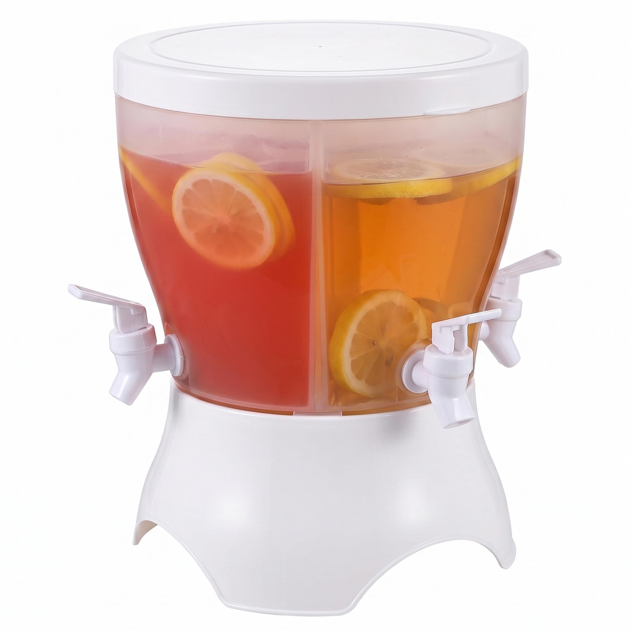 Goutdori 3-Compartment 5.3L Anti Leak Fridge Water Dispenser with 360° Rotating Base & Lid Drink Dispenser with Tap for Party - White