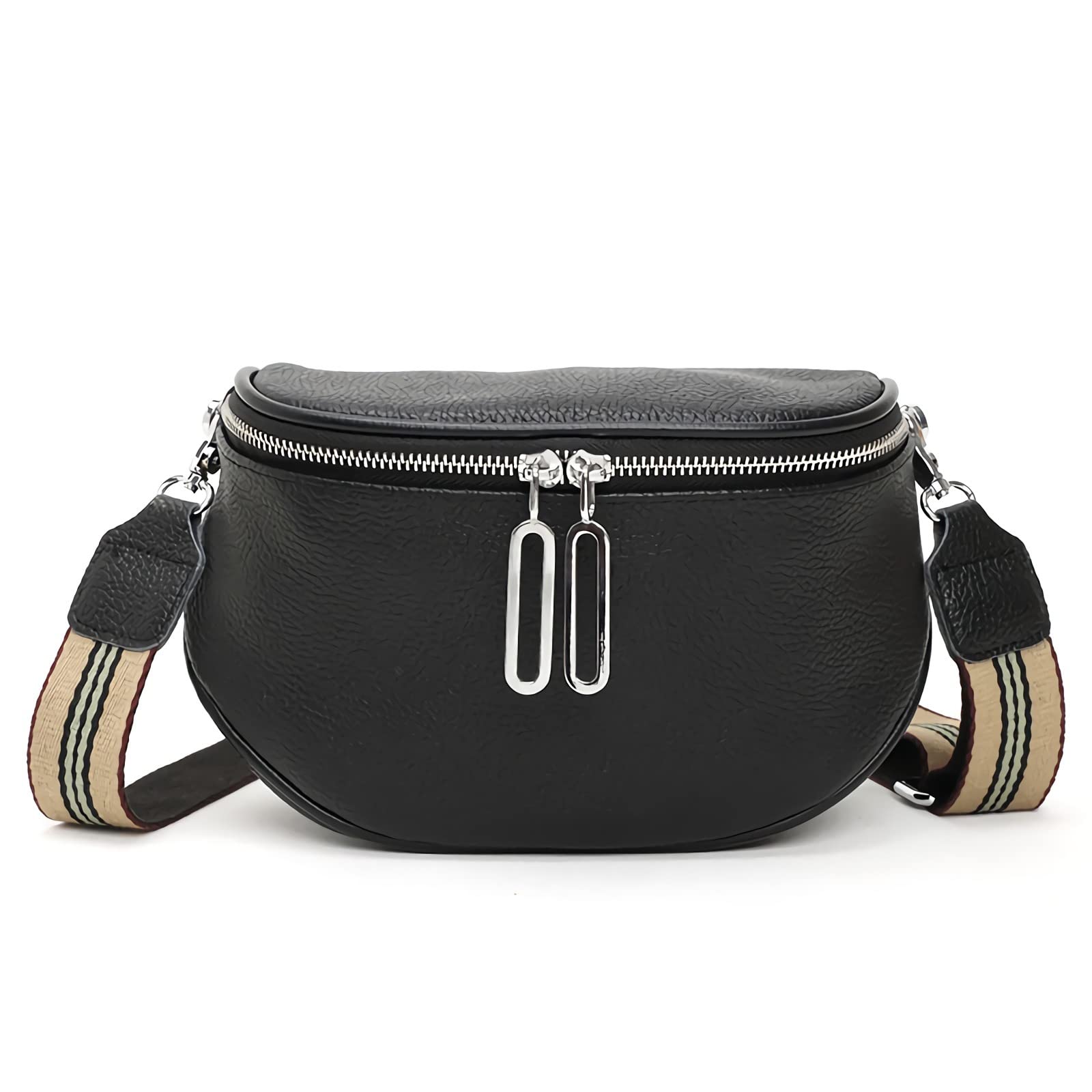 Fanny Pack Crossbody Bags For Women Genuine Leather Fashion Shoulder Handbag Belt Bag Waist Purse (Black01)
