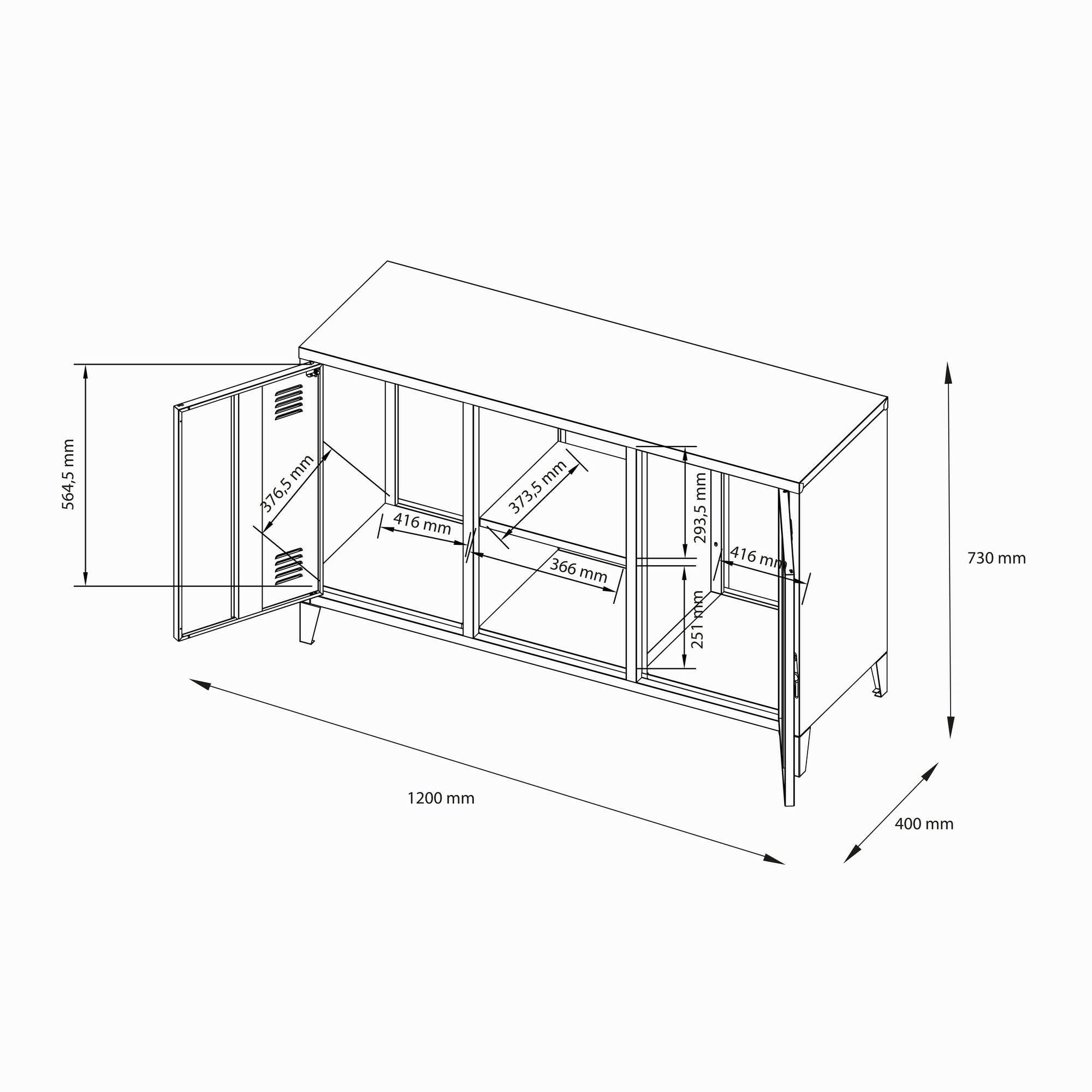 Dmora - Credenza Ribes, Buffet da Soggiorno, Madia da Salotto, Dispensa da Cucina, 120x40 h73 cm, Ardesia