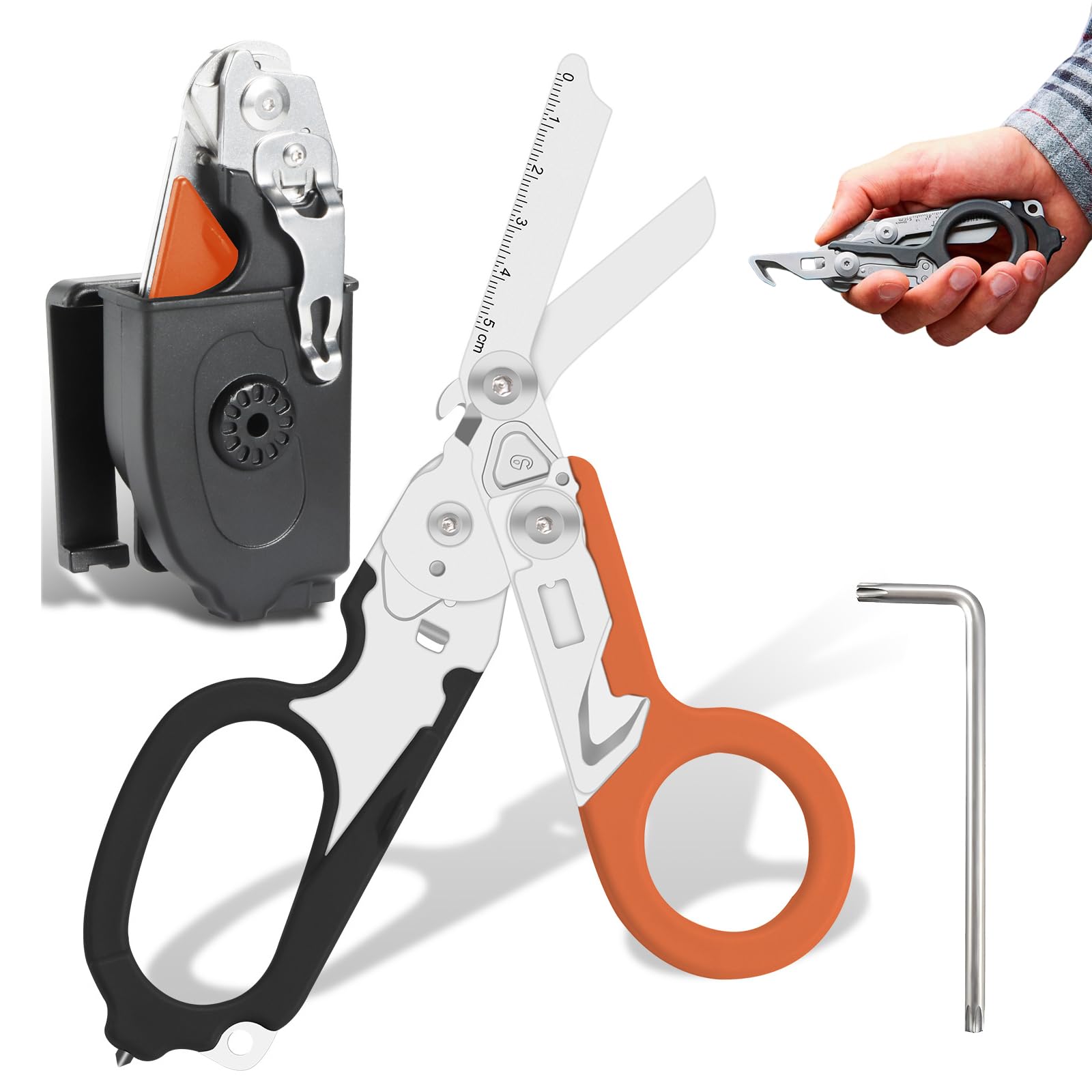 6 in 1 Multifunction Trauma Scissors Foldable with Matching Holster Emergency Scissors Ideal for Professional Use in Emergency Services or Everyday Tasks Tools, Rescue Shears Multi-Tool (G)