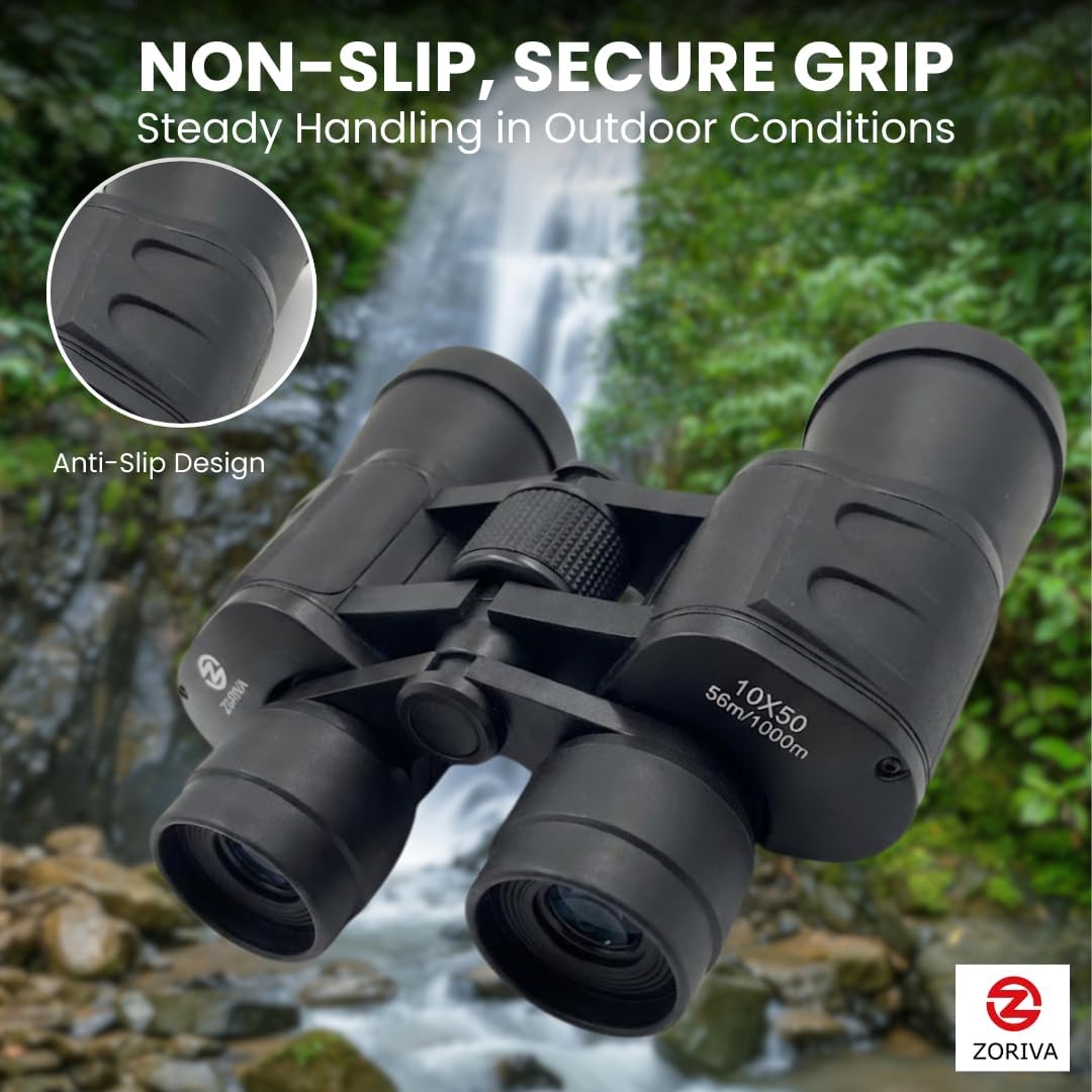 ZORIVA 10x50 Professional High-Power Binoculars for Adults   HD Vision with 50mm Objective Lens, K9 Prism, Durable Design for Bird Watching, Hunting, Stargazing, Sports & Outdoor Adventures