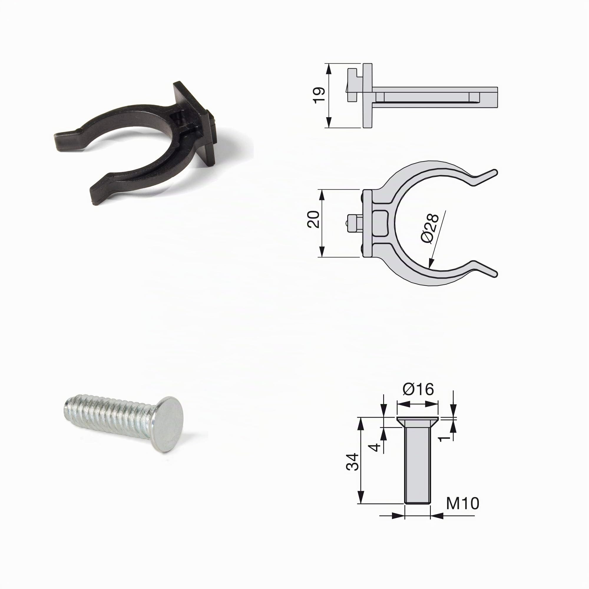 EMUCA - Patas Regulables para Muebles de Cocina o baño, Pack de 4 pies Negros con Accesorios de Montaje, H 100mm, Lote de 10 Juegos