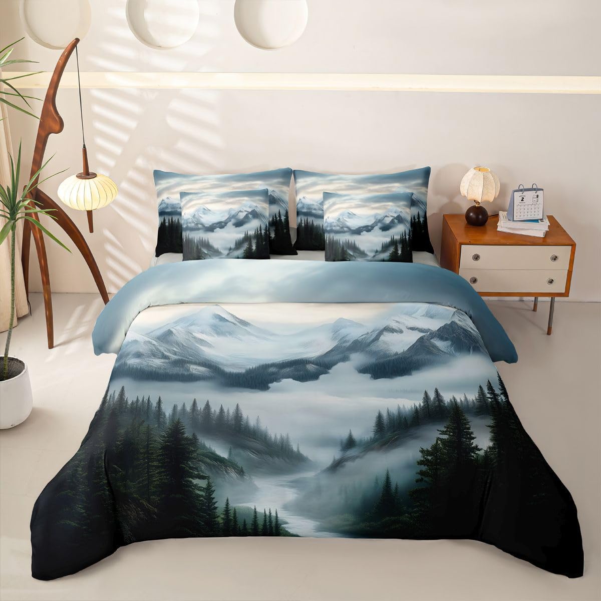 Homewish Set di biancheria da letto King Size Mountain 7 pezzi