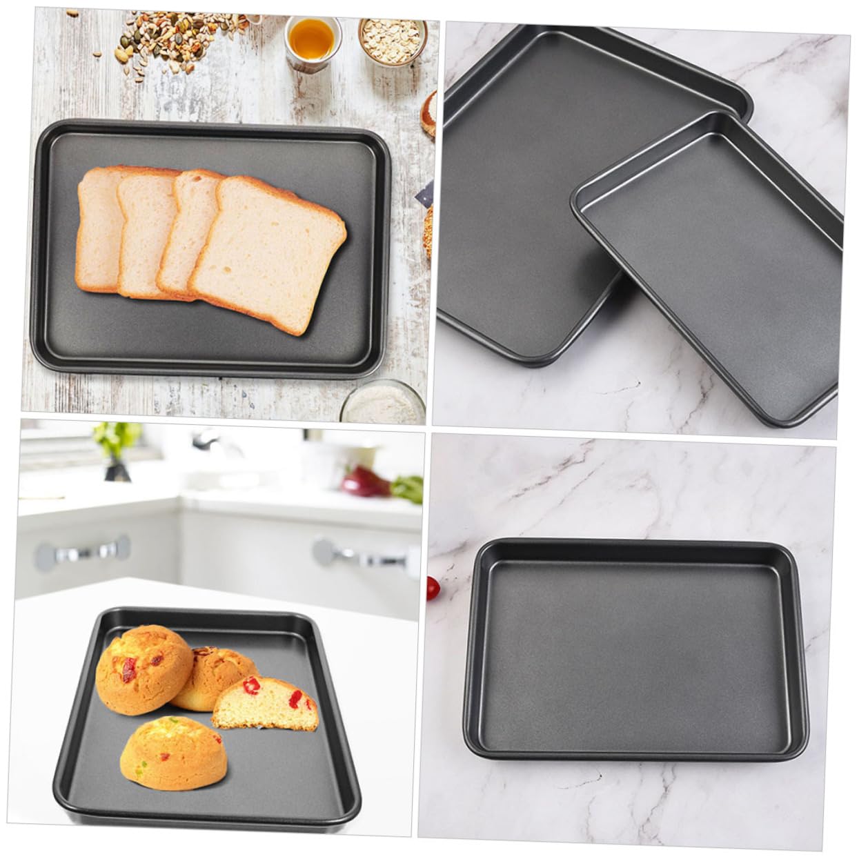 Set di 2 Teglie Forno Rettangolari in Acciaio al Carbonio Nero