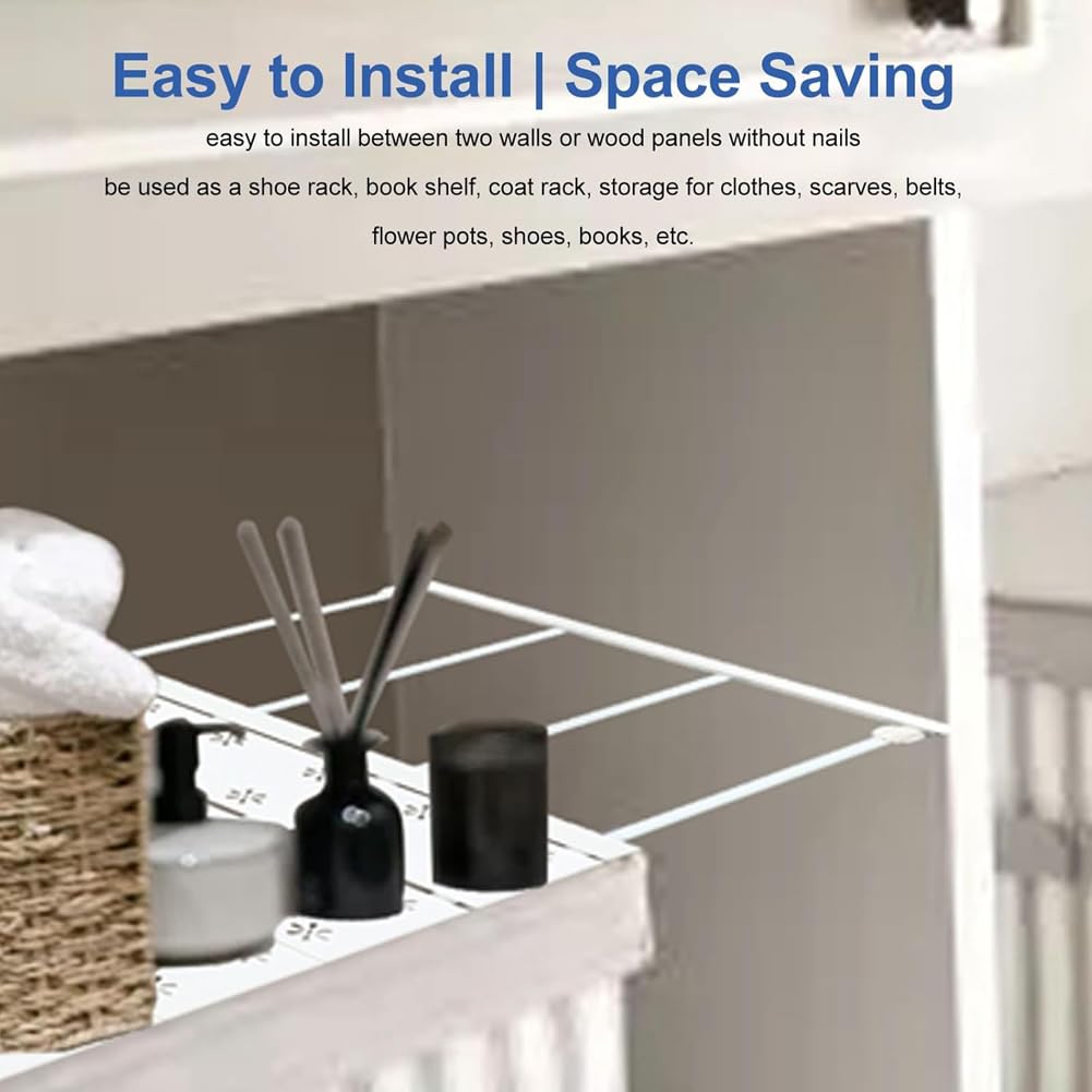 Paquete de 2 separadores de metal ajustables para estantes de armario, estante expandible para dormitorio y baño, 42 – 125 cm de ancho, ahorro de espacio, perfecto para el hogar