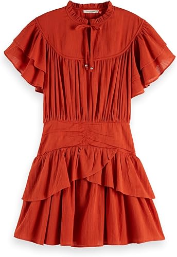 Scotch & Soda Minivestido con Volantes y Cintura Fruncida, Ketchup U602, 64