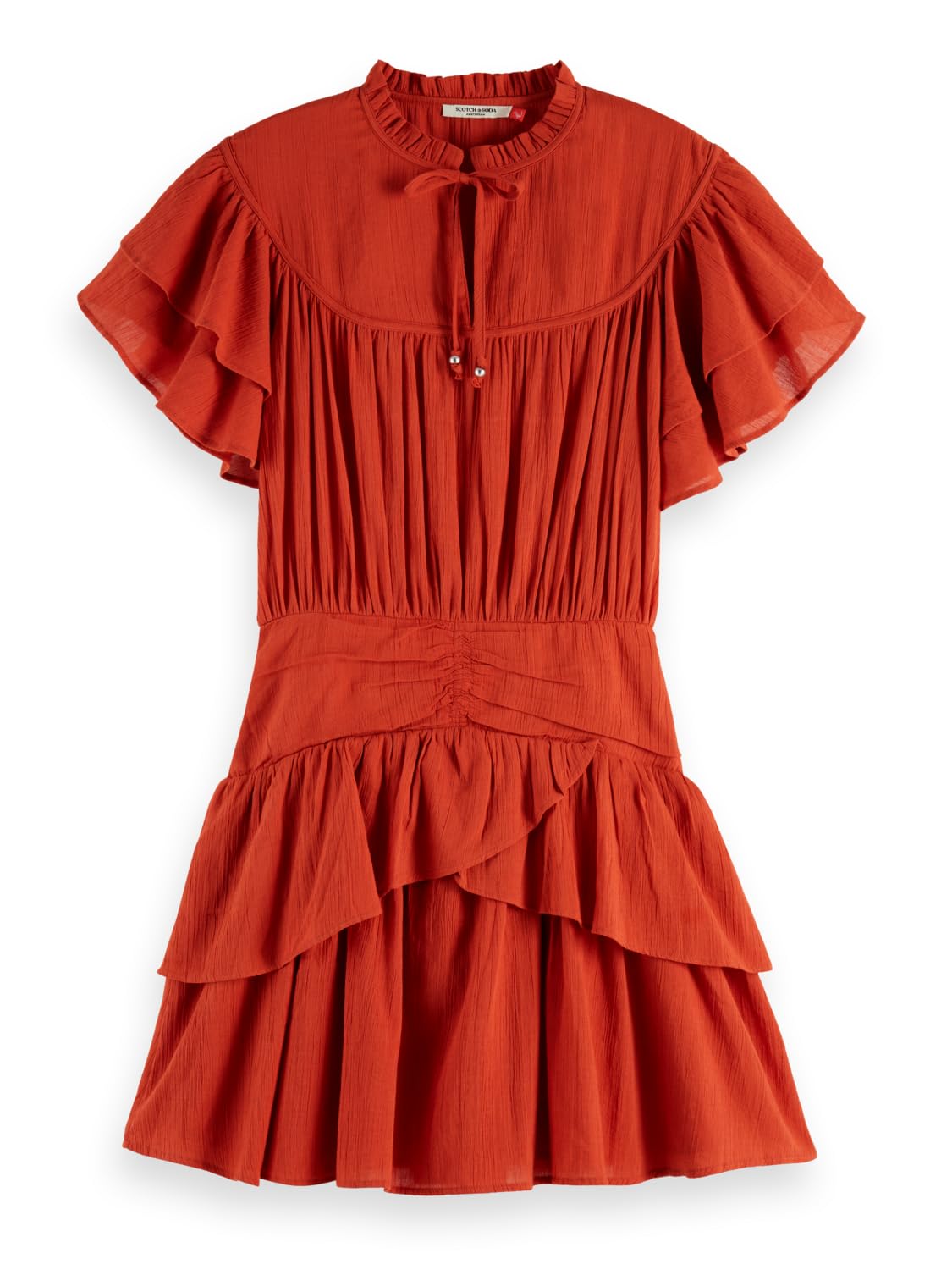 Scotch & Soda Womens Ruffled Mini with Gathered Waist Casual Dress, Ketchup U602, 36 UK