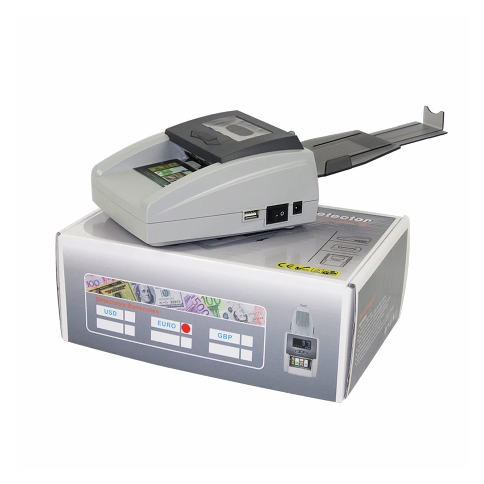 Liczarka pieniędzy, Wykorzystanie detektora pieniędzy UV/mg Automatyczna kontrola euro/GBP/CHF/Rubel/Rmb, może dodać detektor wielopuruncji, Płynne liczenie(EUR)