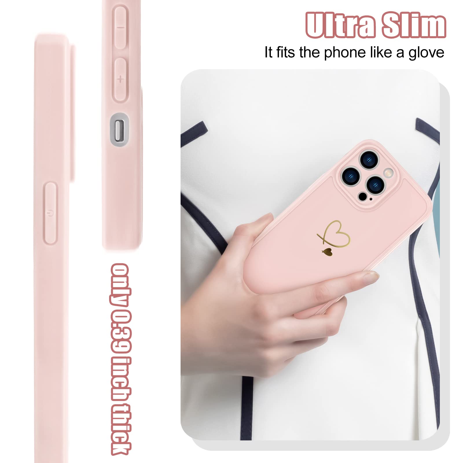 Newseego Compatibile con iPhone 14 Pro Max Custodia, Simpatico Motivo a Cuore D'oro Cover Donne Ragazze Morbido Silicone Flessibile Custodia Protettiva Antiurto iPhone 14 Pro Max (6.7 Pollici)-Rosa