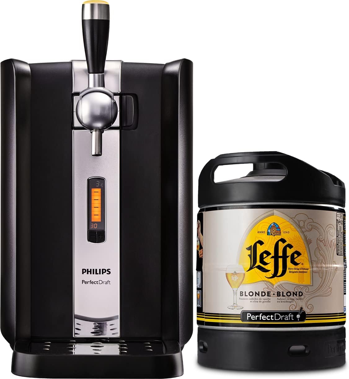 PerfectDraft Beer Dispenser with 6 L Leffe Blonde Keg, Cools to 3°C, LED Display