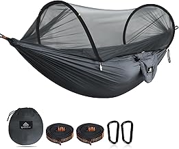 NATUREFUN Ultralight Travel Hammock with Mosquito Net for Camping 300kg Load Capacity, Breathable, Quick Drying Nylon Parachute 2 Premium Carabiners, 2 Nylon Slings