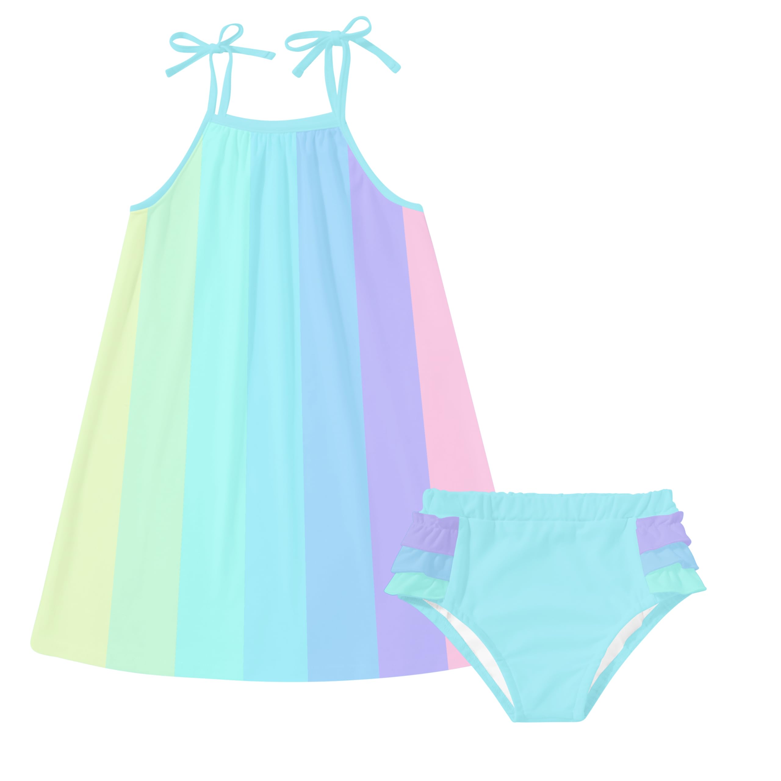 Toddler Girls Summer Sling Rainbow Sundress Straps Sleeve Casual Beach Dress Outfit with Cute Short 2-5 Years