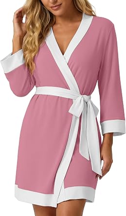 PrinStory Womens Short Robes Summer Lightweight Bathrobe S-2XL