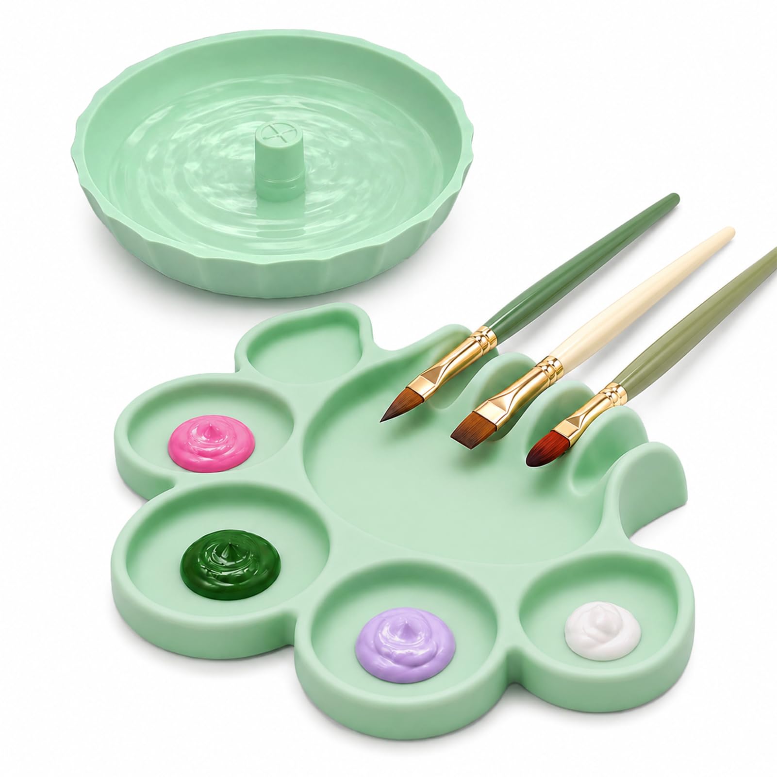 SOQKEEN Silicone Paint Palette Set with Brush Holder & Wash Cup, Mint Green