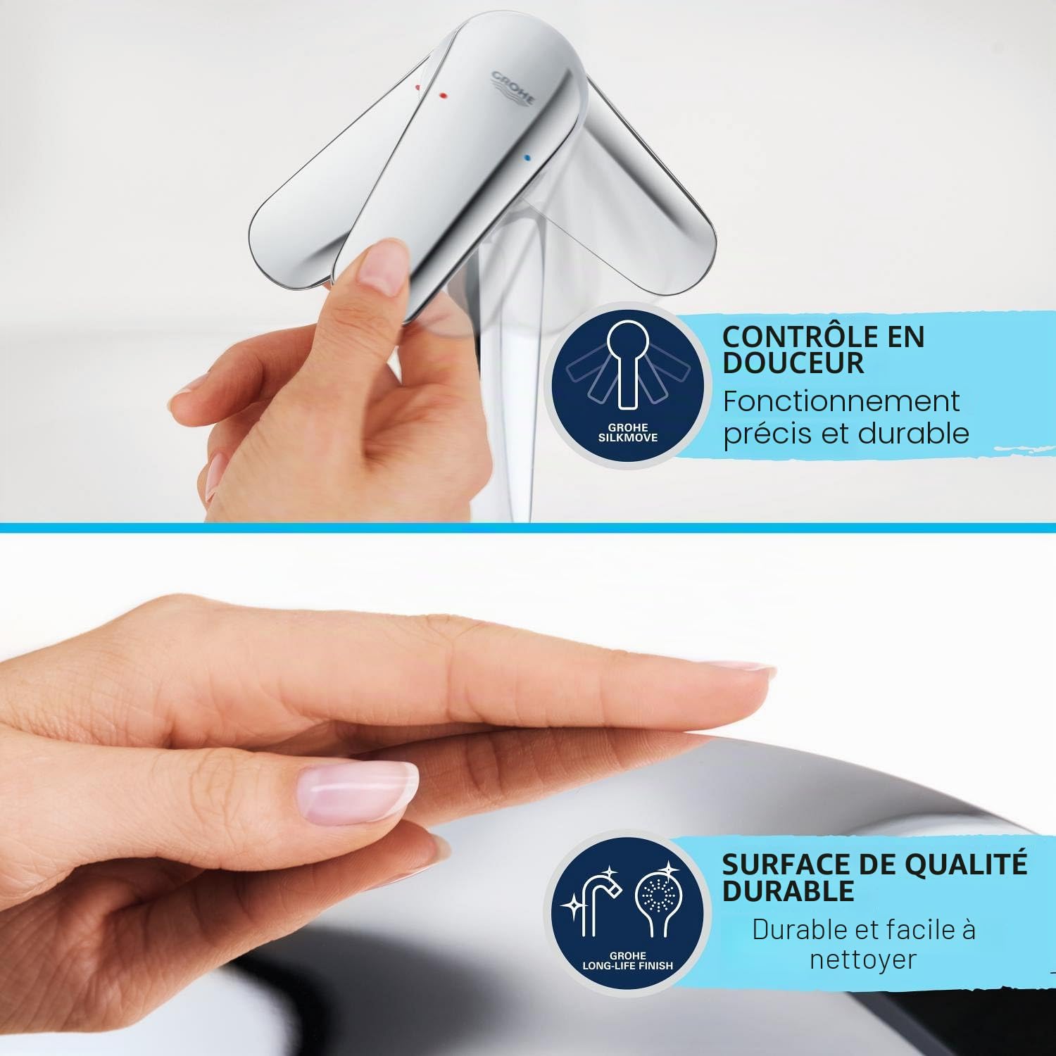 GROHE Mitigeur monocommande Bain/Douche Start, robinet avec inverseur, mousseur économique d'eau, installation rapide, finition brillante et facile à nettoyer, chromé, 23229002 (Import Allemagne)
