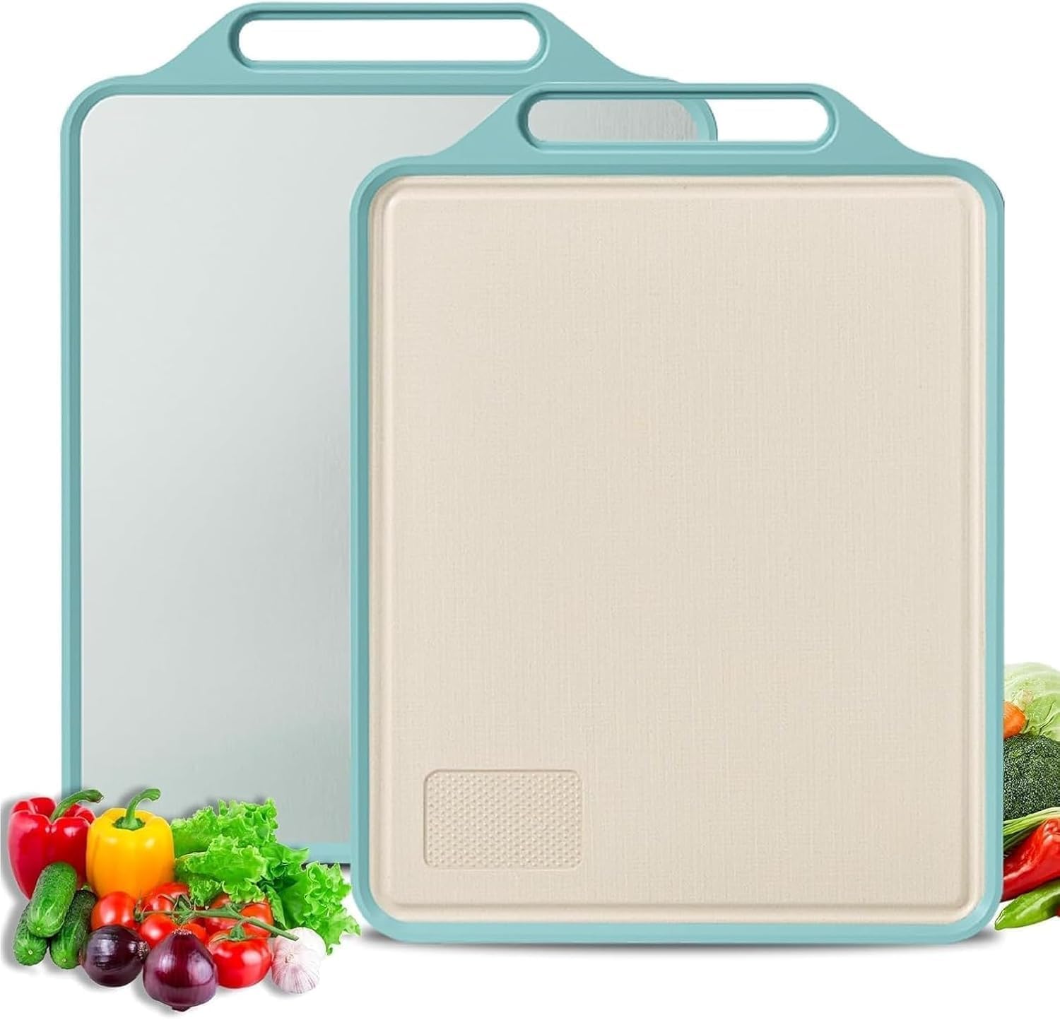 2in1 Large Steel Chopping Cutting Board for Kitchen | Double Sided Stainless Steel Heavy-Duty Cutting Board for Vegetables, Fruits Cutter, Meats | Eco-Friendly and Anti-Microbial (41 x 33cm)