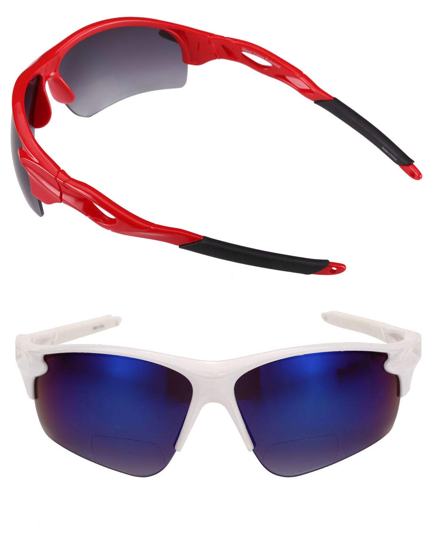 Mass Vision 2 Pair of 'The Athlete' Precision Sport Wrap Lightweight Bifocal Unisex Reading Sunglasses with UV400 Protection