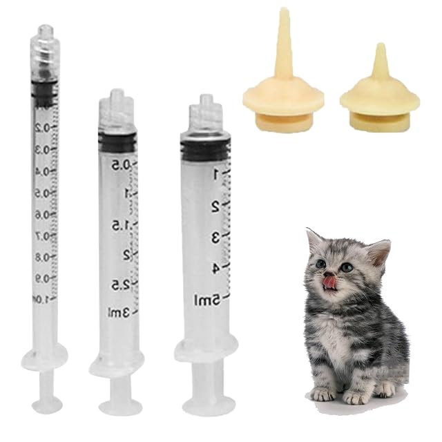 FIBOUND 3 Piezas Jeringa Alimentación para Mascotas con Pezón, Jeringuilla para Mascotas
