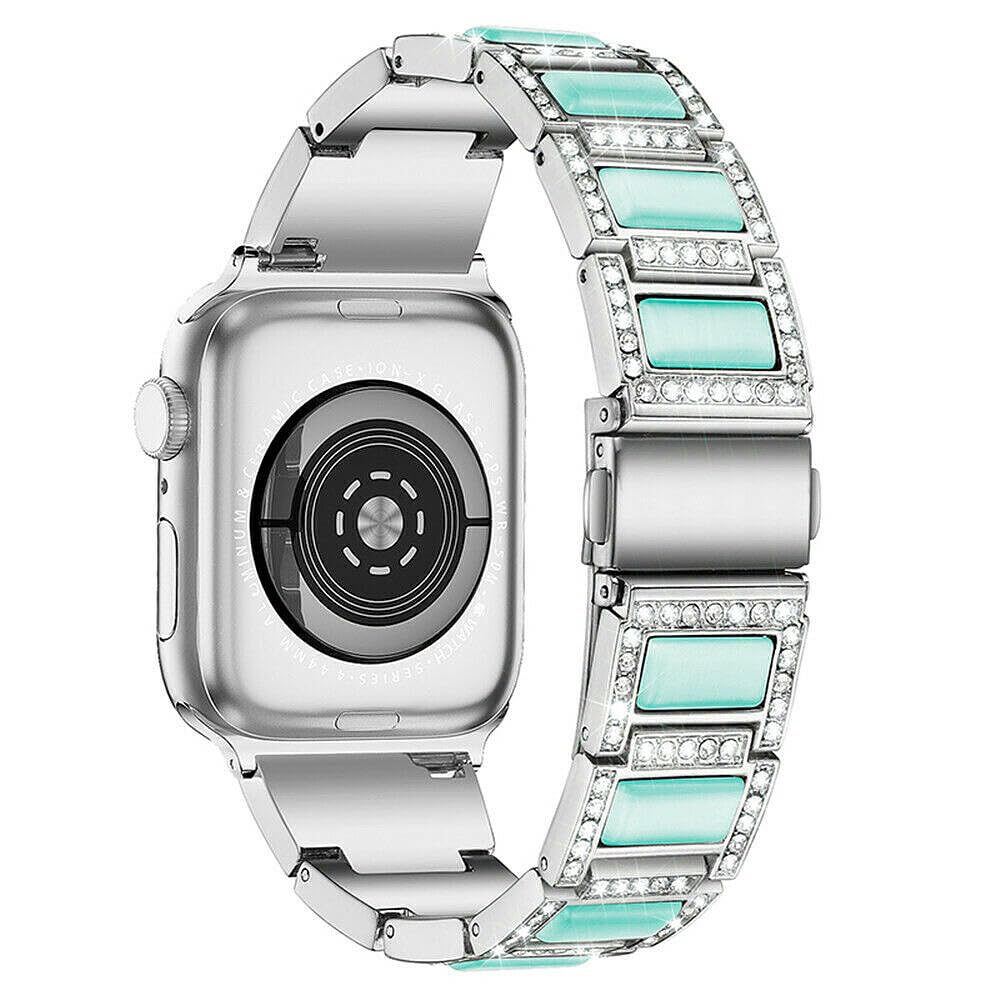 Coque bleu pailleté pour iWatch 49mm et bracelet métal argent anti-choc montre
