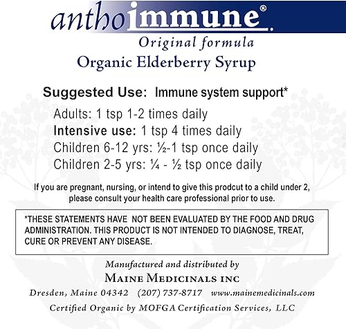 Miniatura 2 de anthoimmune Maine Medicinals - Suplemento orgánico de apoyo inmunológico de jarabe de saúco, certificado por USDA, fórmula de baya de saúco negro