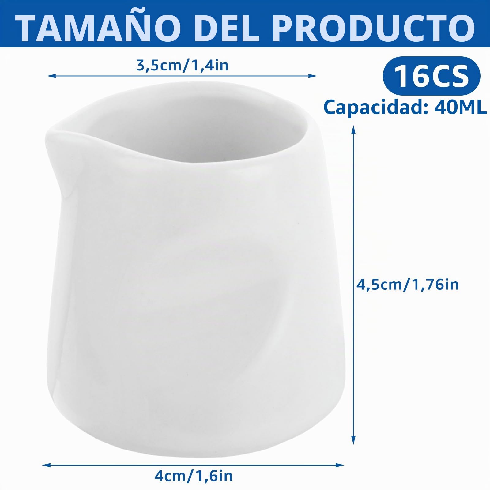 APACALI 16 jarras de leche blanca, 40 ml, jarra de leche pequeña, jarra de leche batida, jarra pequeña de cerámica para leche, salsas, café, salsas, cocina, bar, cafetería