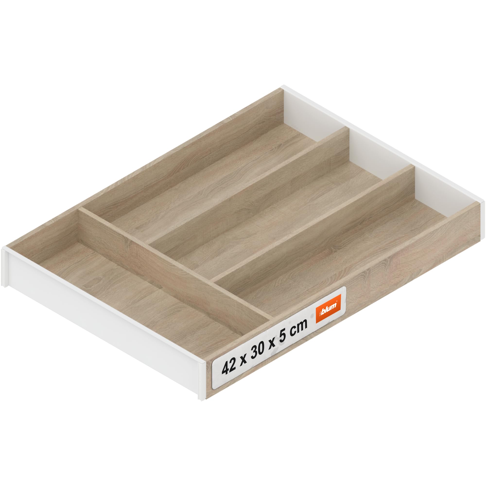 Blum AMBIA-LINE cutlery tray | premium drawer organiser for modern kitchens & cabinets | protects, sorts & organises cutlery clearly | with anti-slip feet | 42×30×5 cm | Bardolino Oak